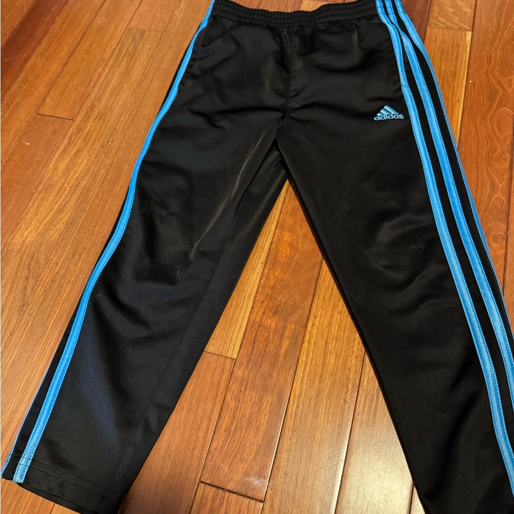 Adidas Kids Black Joggers with Blue Stripes